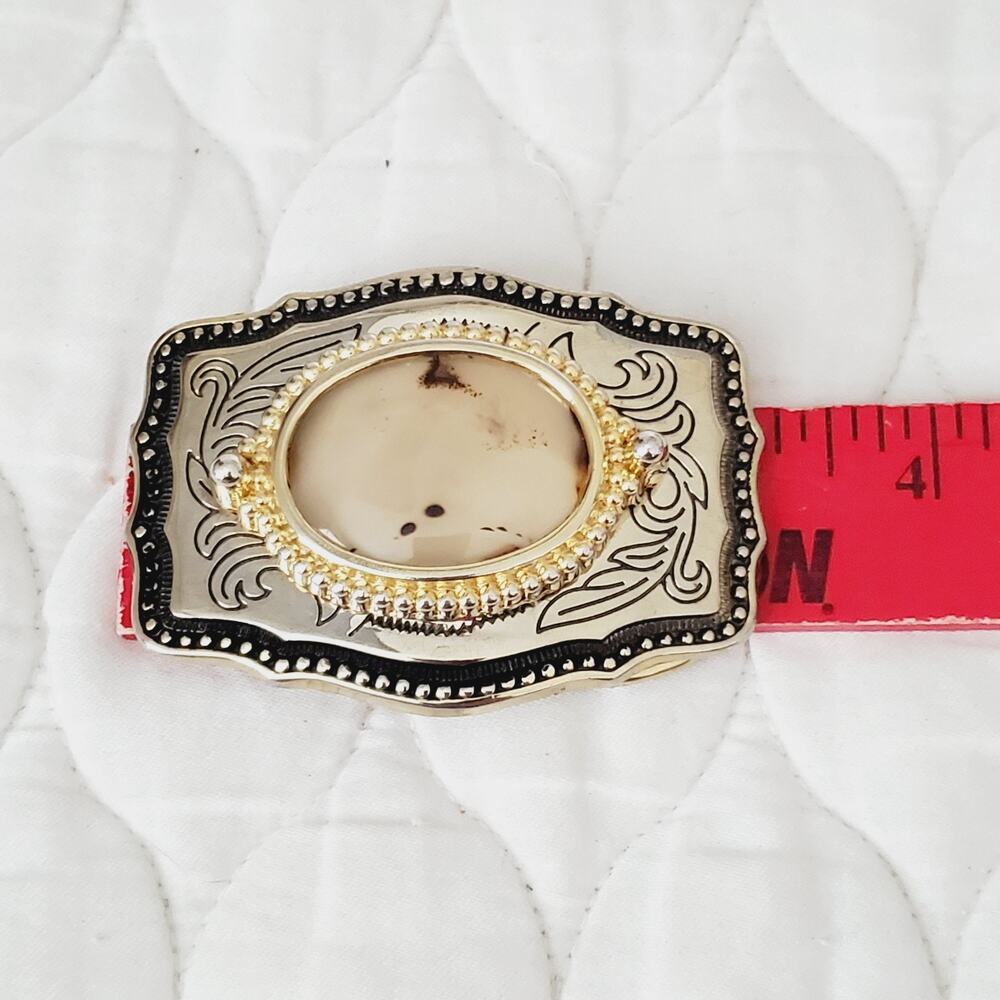 Vintage Cowboy Cowgirl Western Style Belt Buckle Silver Granite Center Collect - Picture 5 of 6